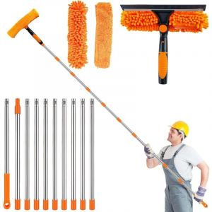 4.5M Nettoyeur de Vitre 3en1 Raclette Vitre Professionnel, Lave Vitre Telescopique avec Raclette en Silicone et Brosse en Microfibres, Nettoyage