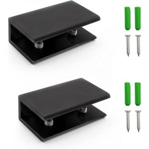 2 Pièces Support Étagère Verre Réglable, Pince Noire pour Verre de 8-12mm, Équerre Étageres avec Fixation Murale pour Salle de Bain, Salon et Cuisine