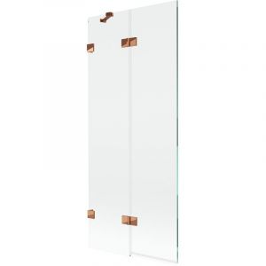 Mexen - Lunar paroi de baignoire &agrave; deux battants gauche 80 x 150 cm, transparent, or rose - 897-080-100-60-00-L