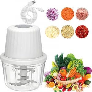Hachoir &agrave; oignons, &eacute;lectrique, 400 ml, hachoir multifonction, hachoir &agrave; l&eacute;gumes, 6 lames, c&acirc;ble de charge Type-C, hachoir &agrave; oignons de cuisine pour