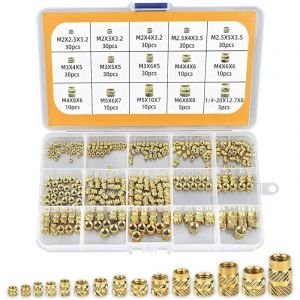 300 Pièces Écrous Moletés à Filetage, Écrous Filetés, M2/M2.5/M3/M4/M5/M6 Insert Fileté Laiton Femelle avec Filetage Interne pour Impression 3D
