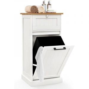 COSTWAY Meuble Salle de Bain avec Tiroir et Placard 38L, Armoire Commode avec Panier à Linge Amovible, Porte Basculante avec Poignée Noir, pour