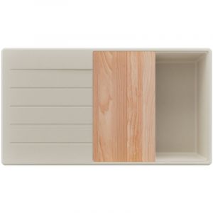 PRIMAGRAN Evier Cuisine en Granit 90x50cm,Lavabo 1 bac + Kit de Vidage + Planche à Découper, Évier à Encastrer au meuble 60cm - Copenhague, Beige