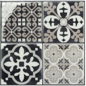 Carrelage adh&eacute;sif mural x4, 22.86 x 22.86cm Smart Tiles Vintage Arezzo noir/blanc, sticker tuile effet carreaux de ciment - Salle de bain, cuisine