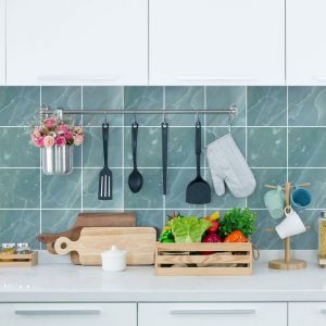 Sticker Mural Carrelage adh&eacute;sif Cuisine Salle de Bain - 9 stickers carreaux de ciment marbre bleu de entrada - 9stickers10x10cm