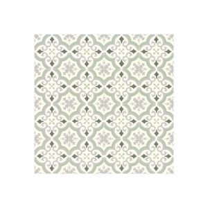 Sol Vinyle Textile économique - Effet carreaux de ciment arabesques - Vert et gris - Echantillon 15 x 20 cm