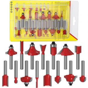 15pcs 6.35mm Tige Fraises &agrave; D&eacute;foncer Kit Coffret Fraise pour Defonceuse en Carbure de Tungst&egrave;ne Outil de Travail du Bois de Carbure de Profil