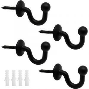 Lot de 4 Crochets Rideaux Embrasses de 61mm en Métal Noir Retenue de Rideaux Muraux Embrasse à Rideau u Design Multifonctionnels pour Rassembler Les