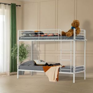 Lit superposé adulte urbain en métal blanc époxy - Sommiers inclus - l 90 x l 190 cm (Matelas non inclus) - Meubles Cosy