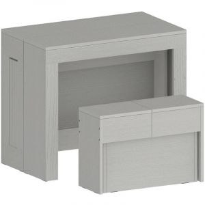 Ensemble table et chaises Crispin, Composition polyvalente, Ensemble avec console et 1 banc extensible, 100% Made in Italy, 66x25h45 cm, Blanc, avec