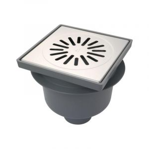 Aquaberg bac en plastique avec évacuation base 75mm grille en inox non réglable 20x20cm avec seau PPC siphon à odeur 60mm