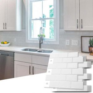 [JAMAIS UTILIS&Eacute;] Lot de 10 Pi&egrave;ces,Carrelage Autocollant Blanc,Cr&eacute;dence Adh&eacute;sive Cuisine Salle de bains,Papier Adhesif en Vinyle 3d Brique,30x30cm，