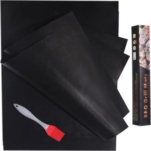 Ustensile de barbecue,Tapis de Cuisson, Set de 4 bbq Tapis de Cuisson Pinceau en Silicone Barbecue Four - 40cm33cm - Gril antiadh&eacute;sif Tapis de