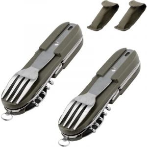 Couverts de camping pliables en acier inoxydable - Couverts pliants - Pour camping - Verts - Pliables - En plein air - 6 en 1
