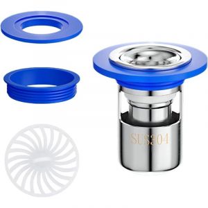 Bonde de douche anti-odeurs, clapet anti-retour pour bonde de lavabo, diam&egrave;tre 32 mm, hauteur 55 mm, bleu, 1 pi&egrave;ce