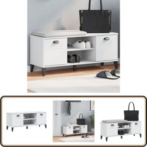 Banc &agrave; chaussures viken blanc 106x35x45 cm bois massif de pin - Meuble Entr&eacute;e - Meuble Chaussure - Rangements Chaussures - Banc &agrave; Chaussures