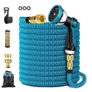 Tuyau d'arrosage extensible, tuyau d'arrosage avec 10 buses, raccords en laiton, tissu 3750D, tuyau extensible avec noyau en latex 4 couches - 30