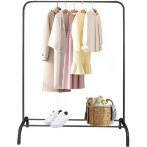 Aqrau - Porte-Manteau, Portant ​à vêtements Tringle Meuble Métal Porte-Manteau étagère pour Chaussures Rangement ,Noir