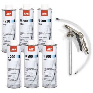 Anti gravillon - Blanc - Anti corrosion - Carrosserie - APP - 6 bidons 1L U200 + pistolet pulv&eacute;risation