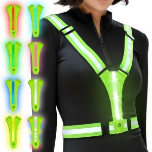 Ainiv Gilet de Sécurité Unisexe, Gilet Réfléchissant Running, Gilet Reflechissant Vélo LED Rechargeable USB-C, Harnais de Reflechissant Réglable pour