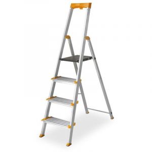 Hoström - hostrom Escabeau 7 marches en aluminium, Escabeau pliable sécurisé, Porte-Outils, Marches extra-large 12cm, Usage Domestique et Pro,