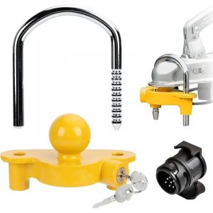 Antivol de Remorque Haute S&eacute;curit&eacute; - Avec Adaptateur 13 &agrave; 7 et Sac de Protection, Laiton Antivol pour Remorque, Verrou de Remorque Verrouillage