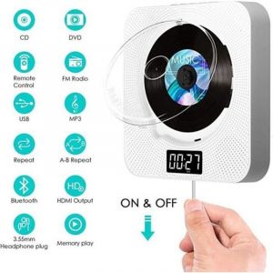 Lecteur DVD Portable, HDMI, Lecteur CD/DVD Mural pour Maison avec Bluetooth 4.2 , Port USB, T&eacute;l&eacute;commande, Compatible avec CD/DVD
