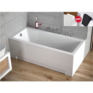 Otitec - Baignoire rectangulaire Blanc - modern - 170x70 - avec Tablier - Repose Tête offert - Blanc