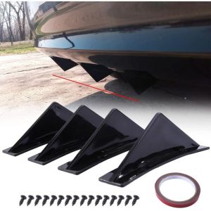 4 Pièces Aileron de Pare-chocs Arrière de Voiture Universel Brillant Noir Auto Pare-chocs Arrière Lèvre Diffuseur Spoiler de Requin Arrière Forme