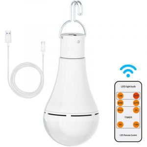 Ampoule rechargeable USB avec t&eacute;l&eacute;commande, ampoule LED 7W &agrave; piles, ampoule tactile E27 &agrave; intensit&eacute; variable avec fonction minuterie, ampoule de
