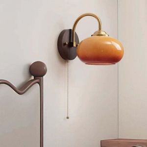 Applique murale ronde ovale en bois de fr&ecirc;ne et verre, style milieu du si&egrave;cle, style moderne, couleur cr&egrave;me, 1 ampoule, pour chambre &agrave; coucher