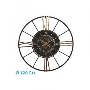 Fabrilamp - Horloge murale de ca&ntilde;ete noir or 120x120x8 cm engrenages avec mouvement
