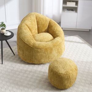 Okwish - Pouf en mousse pour adulte avec repose-pieds à rembourrage en mousse (Jaune)