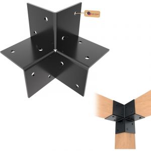 GeZu Impex Connecteur d'Angle Pergola 121x121 Revêtement en Poudre Noir Équerre d’Angle 3 Voies pour Abri en Bois & Pergola