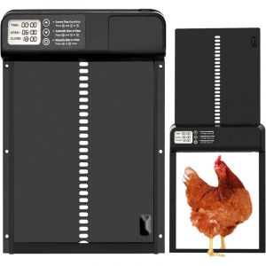 Porte de poulailler automatique, porte de poulailler automatique en alliage d'aluminium avec grand &eacute;cran LCD, manuel et minuterie, anti-pi&eacute;geage,