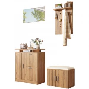 Ensemble Vestiaire d'entr&eacute;e, Vestiaire mural Ensemble Vestiaire avec banc &agrave; chaussures et armoire &agrave; chaussures, 1 miroir, 4 pat&egrave;res, 5 portes,