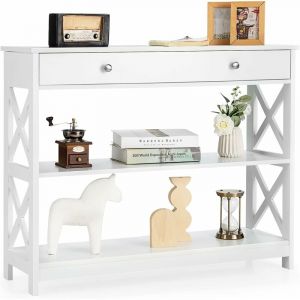 Table de Console, Table d'Entrée avec 1 Tiroir et 2 Etagères de Rangement pour Couloir, Salon,100 x 30 x 80 cm Blanc - Costway