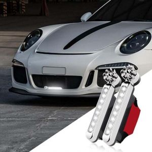 Lot de 2 feux de voiture &agrave; LED &agrave; lumi&egrave;re blanche aliment&eacute;s par le vent, les feux de voiture ne n&eacute;cessitent pas d'alimentation externe, feux de jour &agrave;