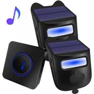 Alarme solaire sans fil pour all&eacute;e - R&eacute;sistant aux intemp&eacute;ries - D&eacute;tecteur de mouvement - Carillon de porte - Syst&egrave;me d'alerte de s&eacute;curit&eacute; &agrave; monter