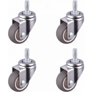 Roulette Pivotante Robuste en Caoutchouc &agrave; Tige Filet&eacute;e Roulettes Chaise Replacement Roulette Mini Roulettes pour Chariots M6x15mm Diam&egrave;tre 25mm 4Pcs
