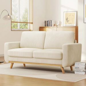 Yoleo - Canapé droit 2 Places en Velours Côtelé,Canapé Loveseat Moderne avec siège extra profond pour Salon,Pieds en bois massif,173x76x89cm,Beige