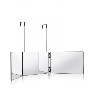 Miroir grossissant,Miroir de coiffure 360°, miroir de coiffure 3 faces, miroir portable suspendu, hauteur réglable, miroir de maquillage pliable pour