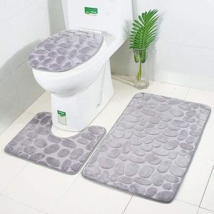 Nouveau Tapis de Bain antiderapantm,Tapis Salle Bain 3 pi&egrave;ces Ensemble de Tapis de Salle de Bain Contour Tapis Toilette WC(Gris V2)