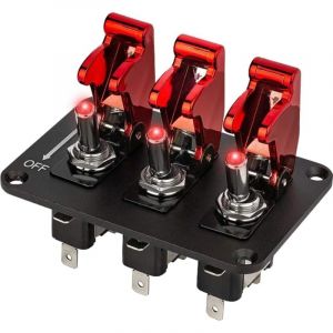 Panneau d'interrupteur à bascule pour voiture 12 V 20 A 3 groupes avec couvercle d'arrêt rapide pour spot de course LED rouge (3 rouges)