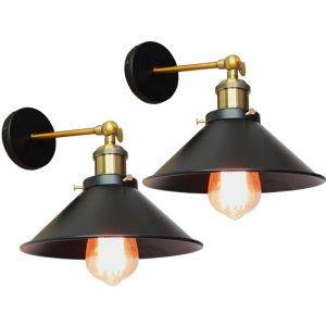 2PCS Applique Murale Rétro Applique Murale En Fer Et Métal Lampe Murale Vintage Pour Chambre Bar Café Noir 22CM