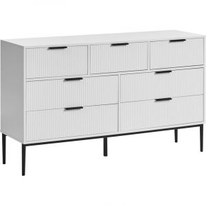 Commode Moderne Minimaliste en MDF avec 7 Tiroirs Pieds en M&eacute;tal Espace de Rangement Blanche Leduc