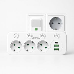 Multiprise Murale, Multiprise avec Interrupteur Individuel, 6 en 1 Multiprise USB avec 2 USB et 1 Type C et Conception de la veilleuse, 3 Prise