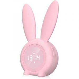 Réveil enfant, veilleuse lapin mignonne avec fonction snooze, réveil lumineux pour filles et garçons, veilleuse programmable, rose