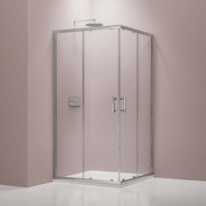 Cabine de douche d'angle en verre trempé 6mm, Paroi de douche en coin, 2 portes battantes, profilé chromé - EX506 - 80x80x195cm - sans receveur de
