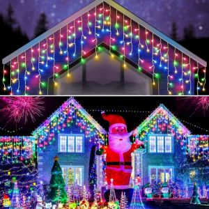 Rideau Lumineu, 10M 300LEDs Guirlande Lumineuse Exterieure Noel, 8 Modes IP44 &eacute;tanche Guirlande Lumineuse Noel LED Pour Balcon Toit Noel Mariage,